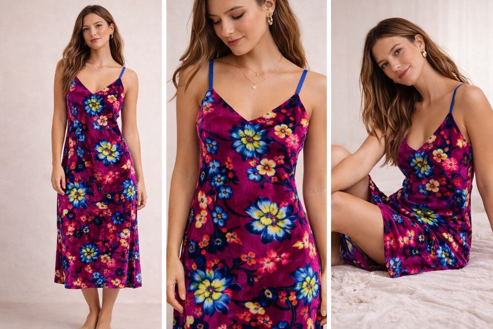 Anthropologie Y2K Floral Velvet Slip Dress-XS